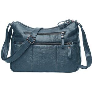 🆕 Volganik Rock PU Leather Shoulder Bag Women Blue Soft Pocketbooks Purse